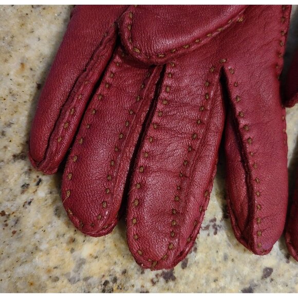 Eddie Bauer Women Size M Red Soft Leather Gloves Wool Angora Lined Top Stitching - Picture 7 of 16